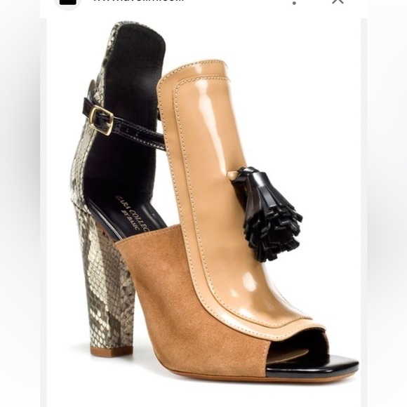 Zara Basic Faux Suede & Reptile Skin Tassel Heel sz 36 - Picture 1 of 13